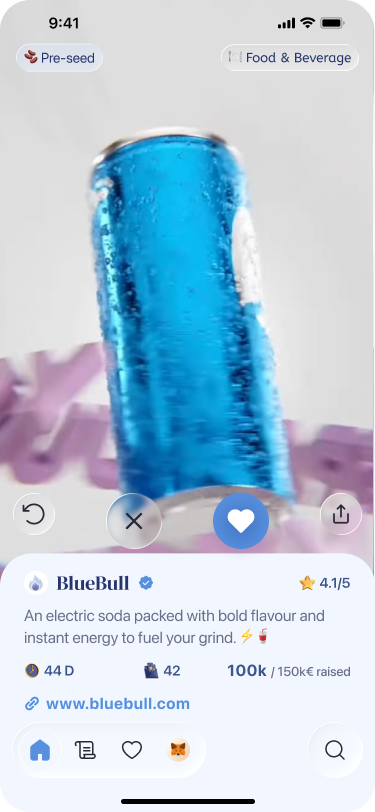BlueBull startup discovery screen in HugeOne