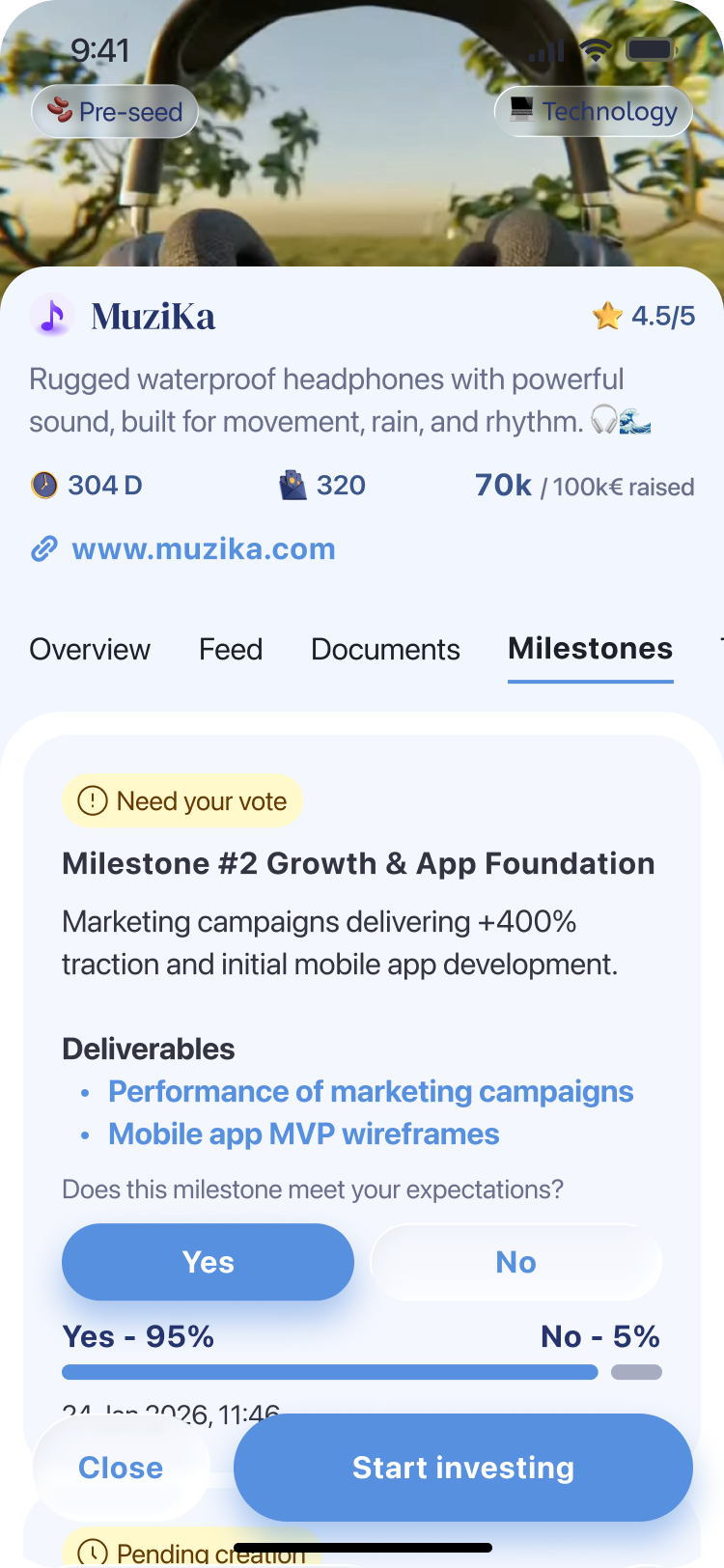 Real HugeOne milestone review screen